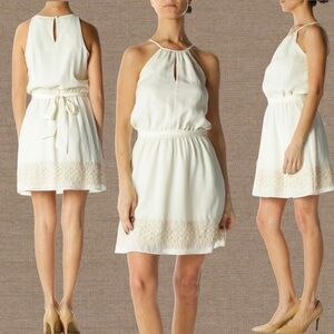 EXPRESS NEW pull on smocked and belted light cream sleeveless party dress